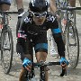 Geraint Thomas taking the easy line on the St Python cobbles.